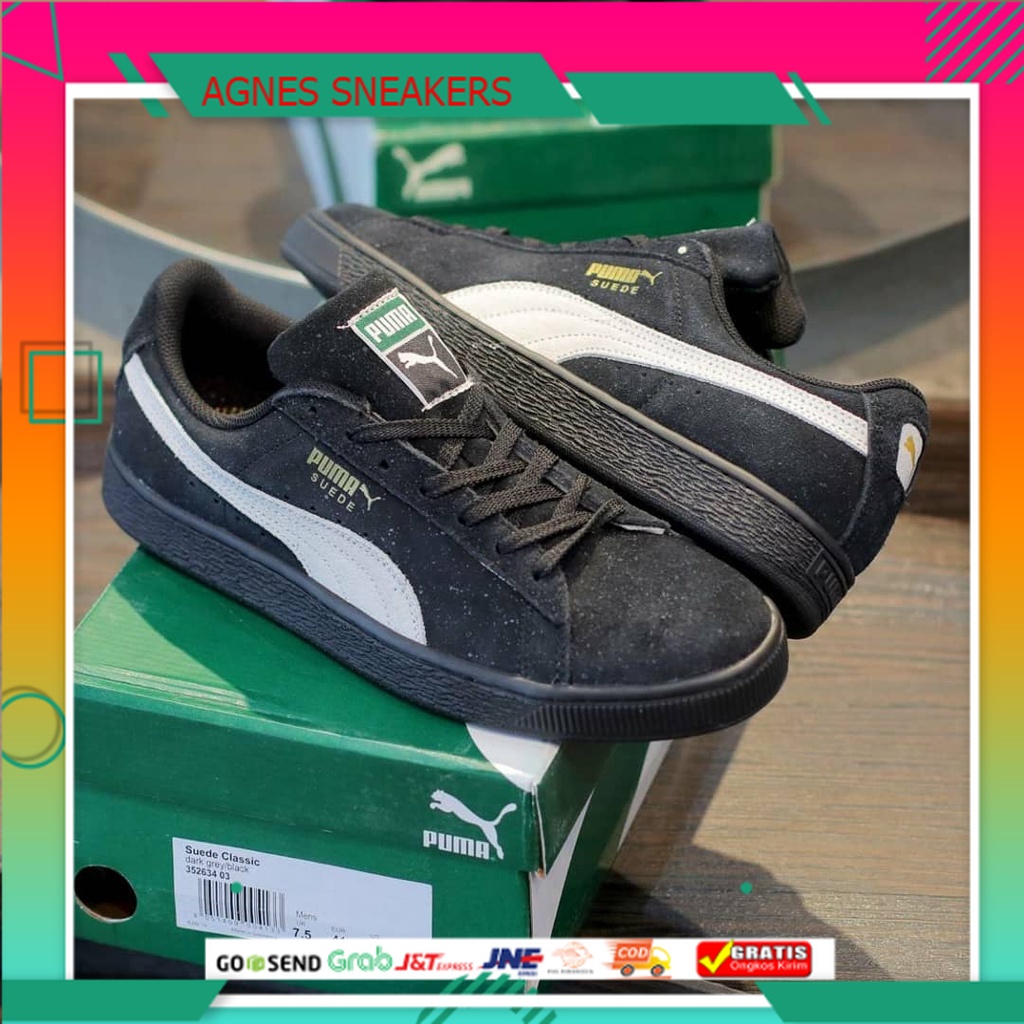 Puma Suede Classic Full Black Strip White - Sepatu Puma Hitam Sepatu sneakers Pria Wanita Murah Orig