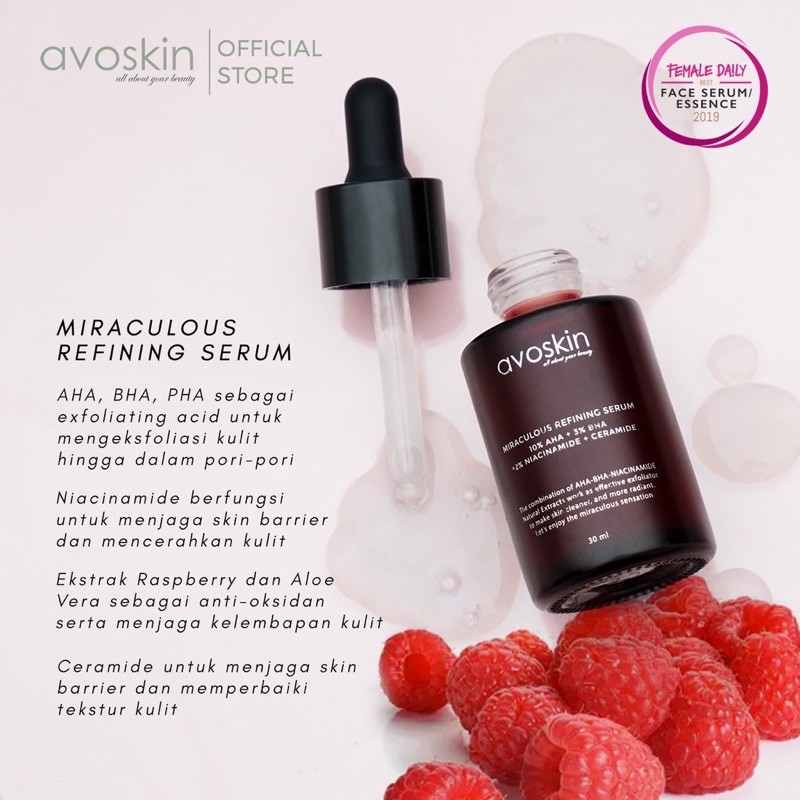 AVOSKIN Miraculous Refining Serum Indonesia / Avo Skin / Toner Retinol Ampoule Cream AHA BHA PHA