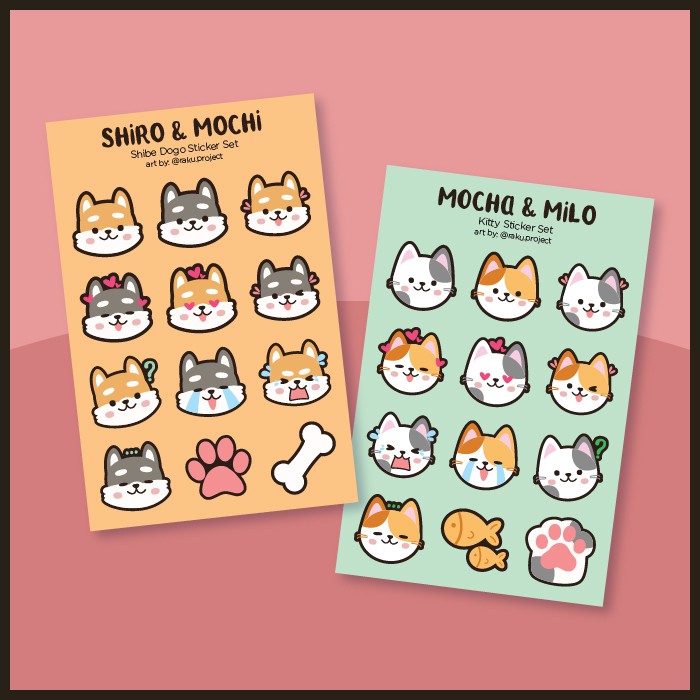 

Dogo & Kitty Emoticon Sticker Set (Kiss-Cut) by raku.project