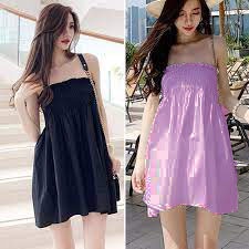 Semi Dress Kerut Tengah Tali Bahu Wanita Bahan Adem 847