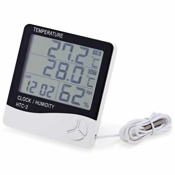 Digital Temperature Humidity Meter Clock Alarm Calender HTC-2 *TS11