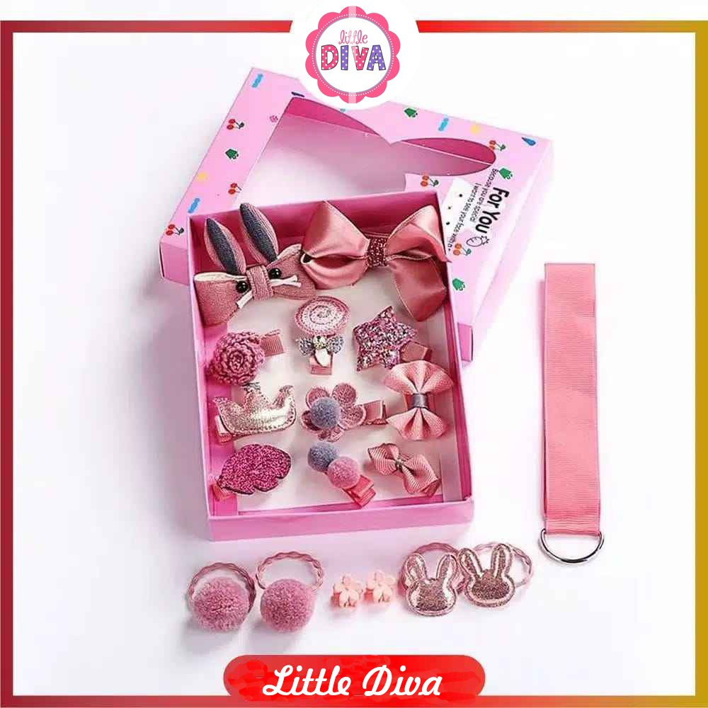 Set Aksesoris Rambut Anak Perempuan isi 18pcs 1 BOX HEAD Band IKAT KEPALA BAYI CEWEK Kuncir Set Karet Jepit Rambut Anak Bayi MOTIF LUCU chn