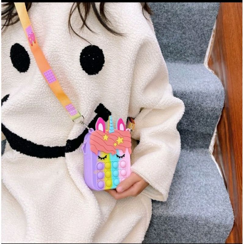 Tas Selempang POP IT Anak Model Unicorn Sling Bag Jelly Rubber