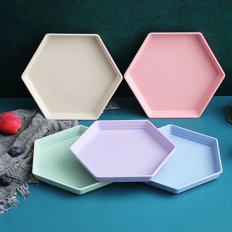 [15CM Candy Color Wheat Straw Hexagonal Dinner Plate] [Food Grade Safe Food Plates] [Dishwasher and Microwave Safe Hexagonal Dinner Plate] [Kitchen Tableware]