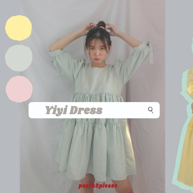 YIYI DRESS PUFF SLEEVE 3 TIERED SWIRLING DRESS MINI KOREAN STYLE PASTEL DAISY SOFT LILAC
