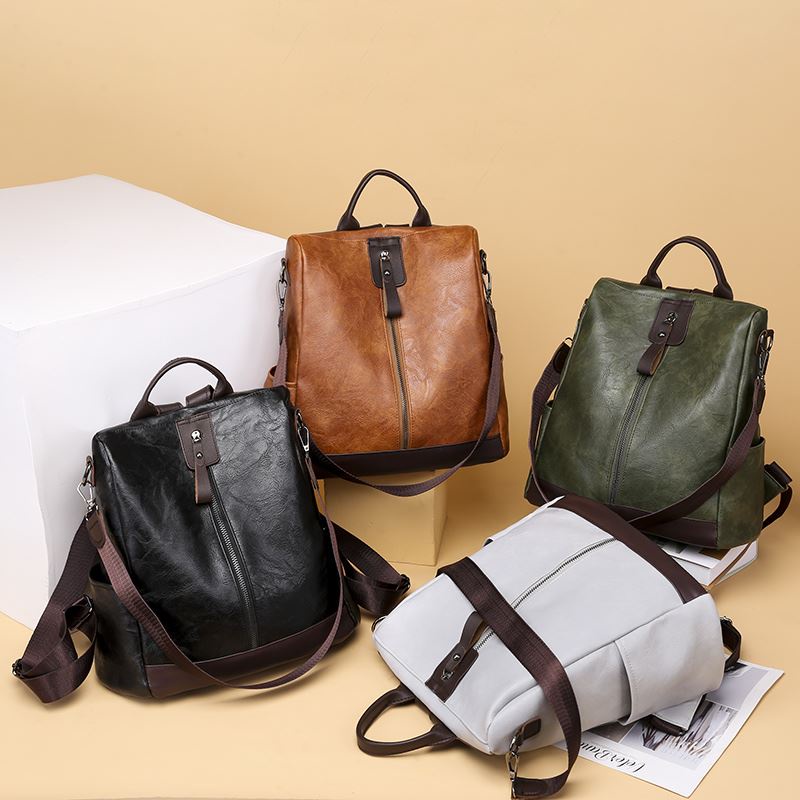 BJ2495 - BLACK/BROWN/GRAY/GREEN - TAS RANSEL BACKPACK KULIT SINTETIS FASHION WANITA BAGSTORE JAKARTA TERLARIS JT495 CR7551 BQ3087 LT1807