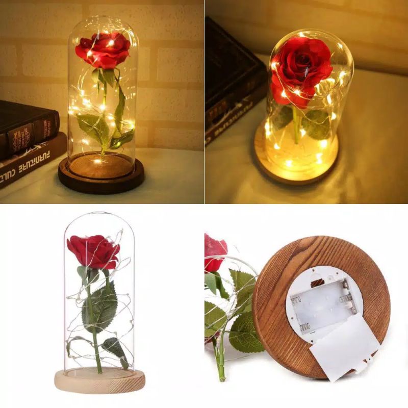 Lampu LED Bunga Mawar Dekorasi Beauty And The Beast Rose Lamp | Pajangan Kado Hiasan Ruangan Kamar