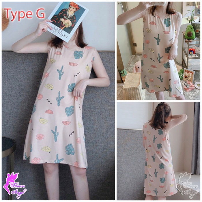 Daster Kaos Murah Tanpa Lengan Wanita Sexy Sleepwear-G