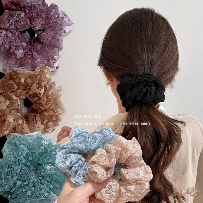 Scrunchie Korea Brokat ukuran 11.5cm JUMBO Cepol Hijab Lace Scrunchies Ikat Rambut Besar