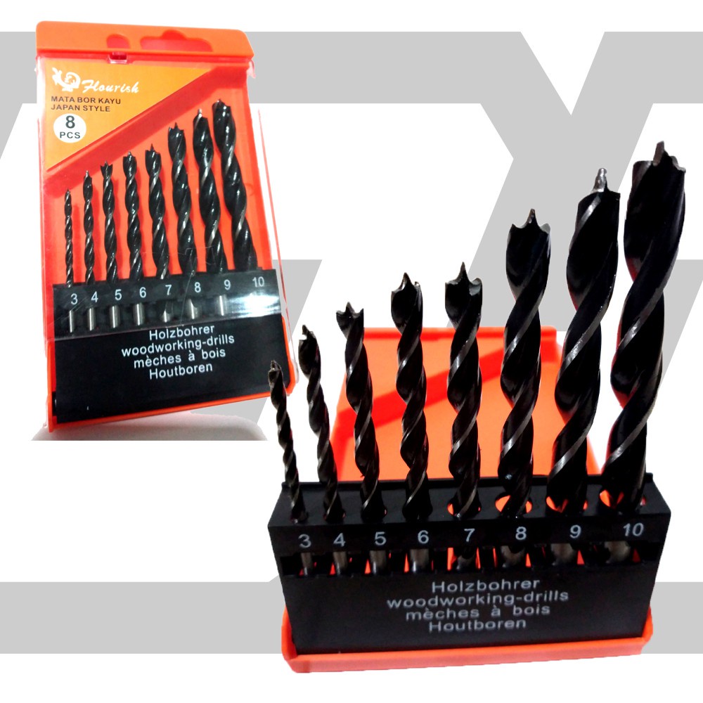 TERMURAH!!FLOURISH MATA BOR KAYU SET 8PCS 3 -10MM AUGER BIT FLOURISH Mata Bor Kayu set 8PCS 3 -10MM