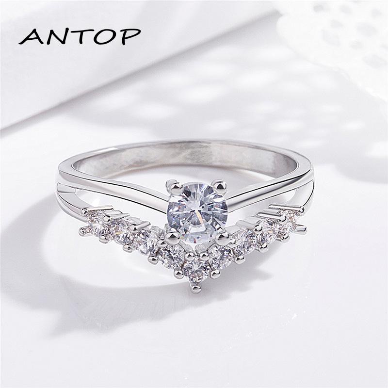 Cincin S925 Silver Cincin Titanium Desain Mahkota Aksen Kristal Berlian Bahan Steel Wanita Korea Ring Jewelry ANTOP