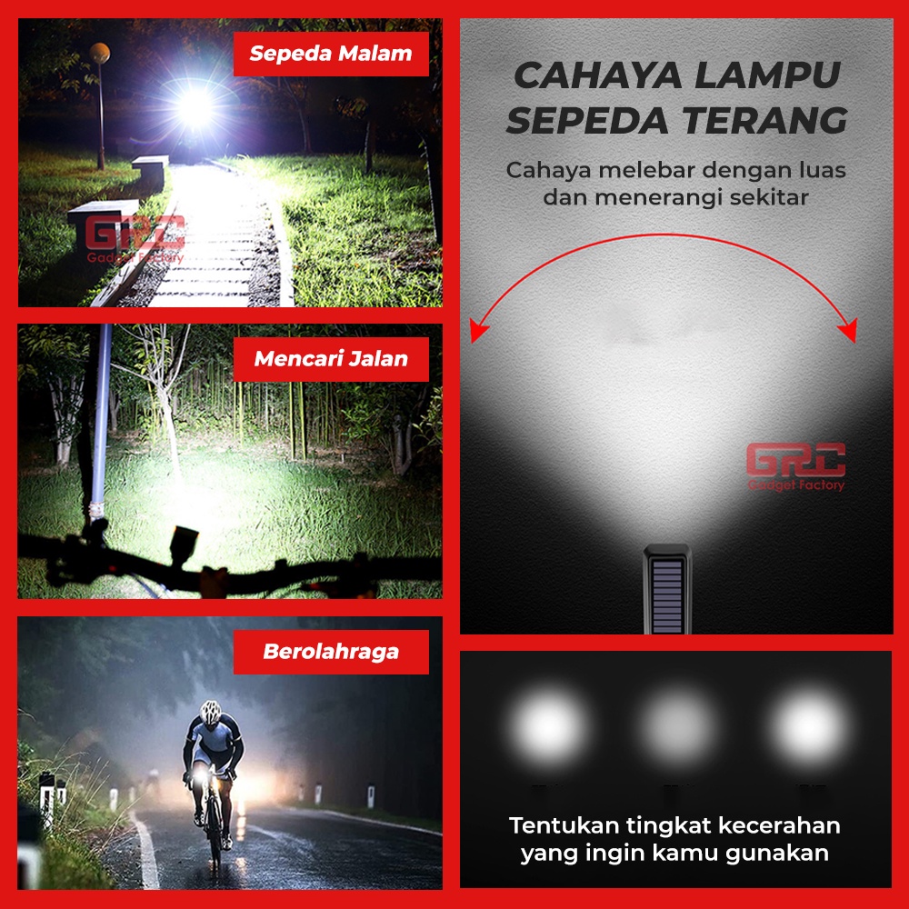 Lampu Klakson Bel Sepeda Depan Belakang USB Solar Panel Tenaga Surya