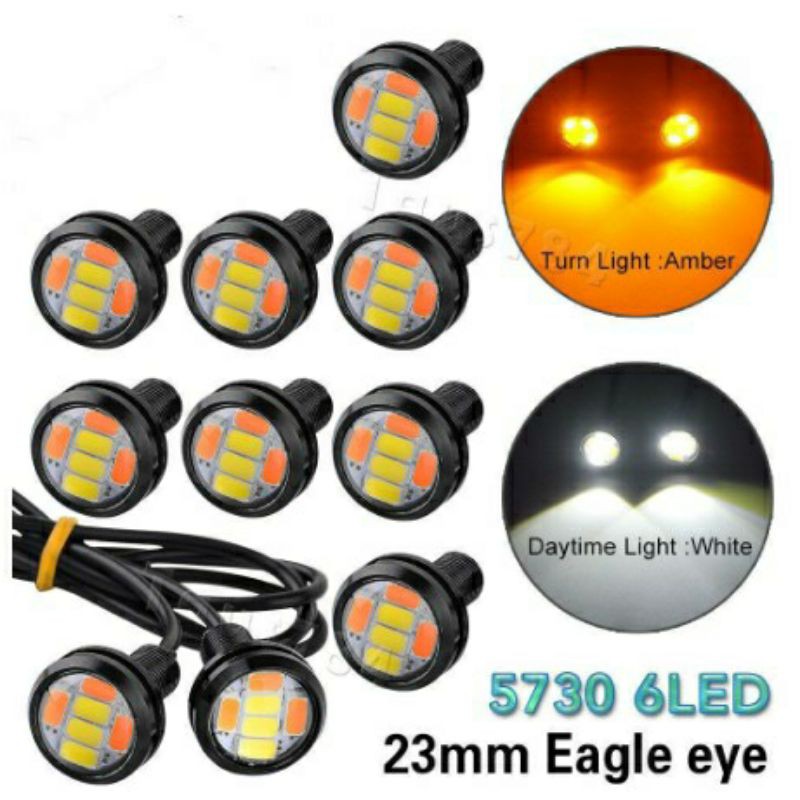 Lampu LED Mata Elang baut 2 warna, 2in1 Eagle Eyes Sein Senja rem Mobil Motor DC 3 kabel-2
