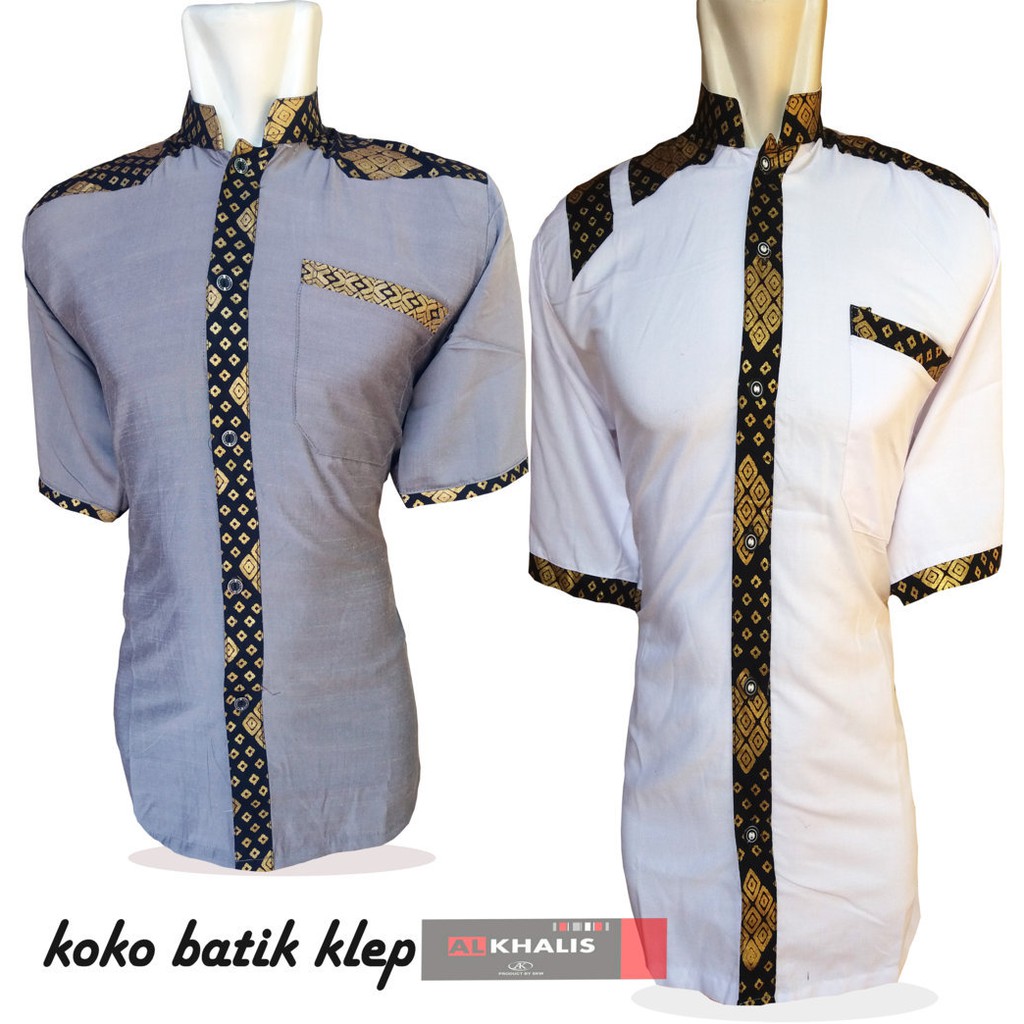  MURAH  BAJU  KOKO BATIK PUTIH ABU LENGAN PENDEK BUSANA  