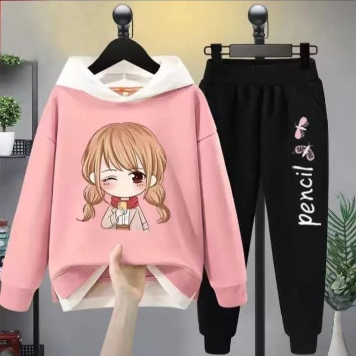 Baju Setelan Anak Perempuan 2023 Setelan Hoodie Pencil Butterfly Kid Umur Usia 7-12 Tahun / Setelan 
