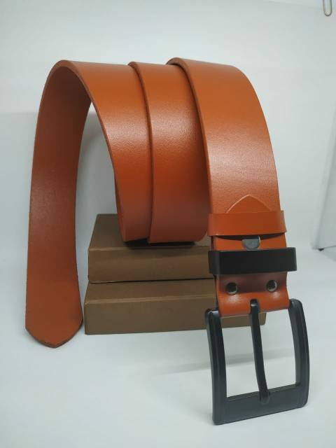 ikat pinggang pria kulit asli warna tan 4cm - gesper - belt premium