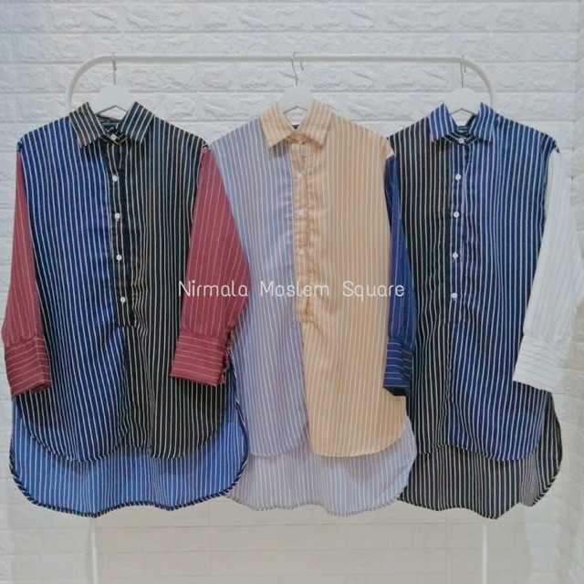 BLUS KEMEJA KEKINIAN MOTIF GARIS