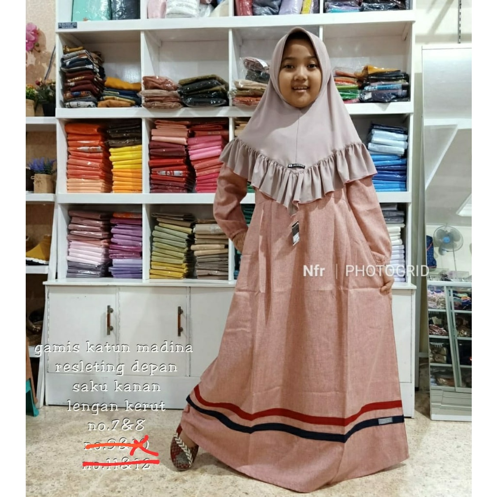 gamis oka oke anak katun madina 7 th 8 th 9 th (gamis saja)