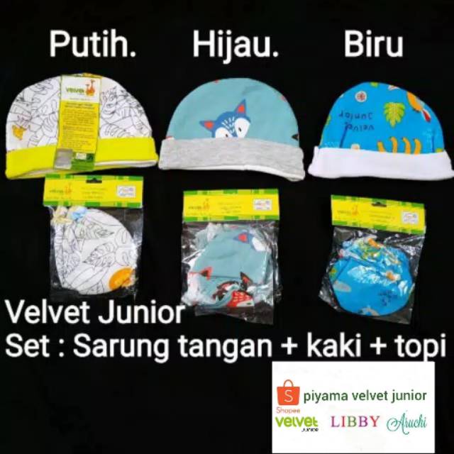 Velvet Junior Size Newborn topi sarung tangan dan kaki