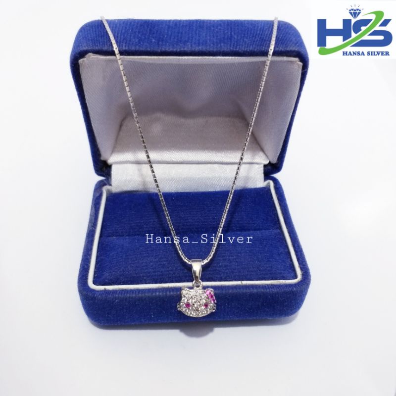 Kalung Perak Anak Asli Silver 925 Lapis Emas Putih Model Italy Hello Kitty - Perhiasan Perak