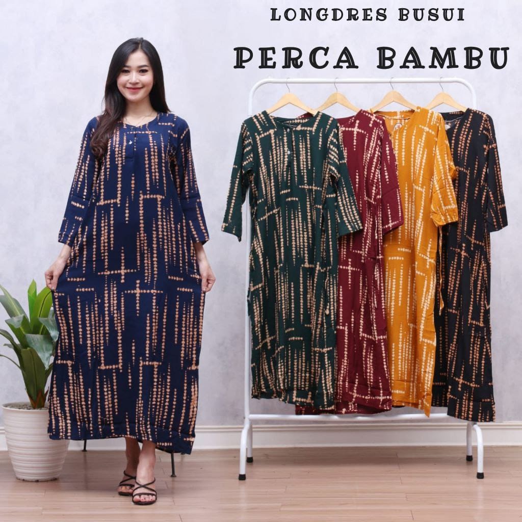 LONGDRESS CABUTAN CINCIN LENGAN PANJANG DASTER PANJANG KANCING DEPAN BUSUI DASTER ADEM MURAH GRIYA BATIK-LD PERCA BAMBU