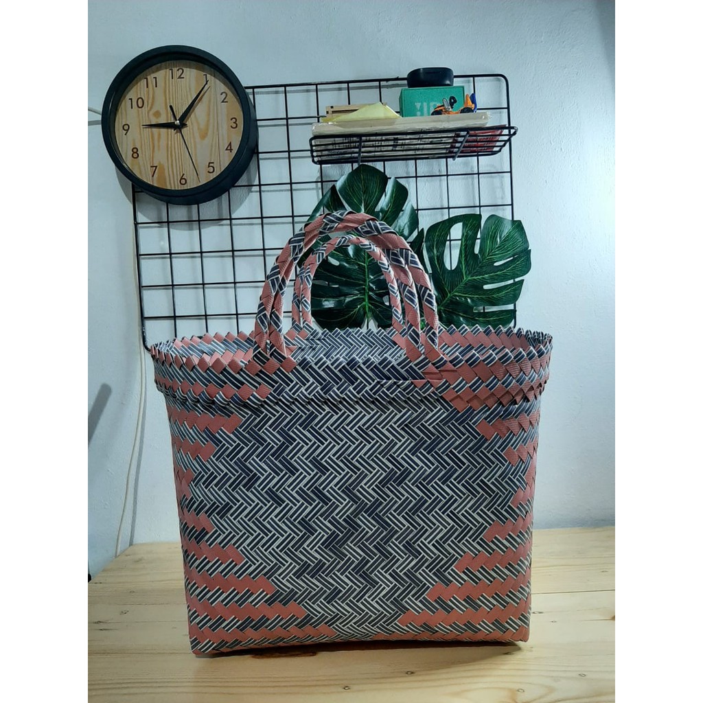 Tas Anyaman Plastik Lurik Polos Super Jumbo (XL) Belanja Pasar Hampers Parcell