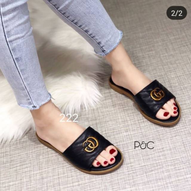 Sendal santai chanel flat teplek rata wanita cewek cewe murah