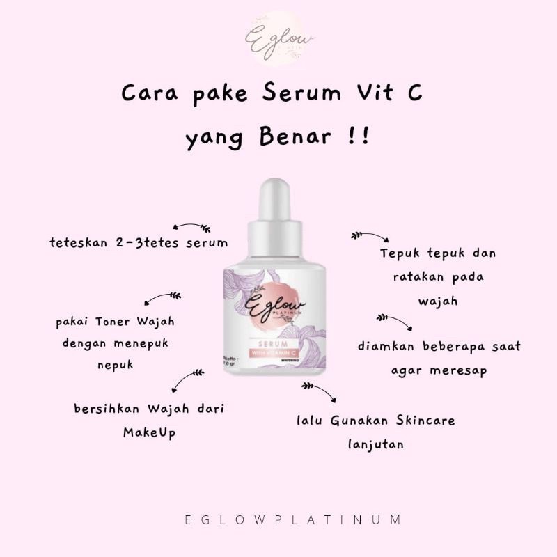 (READY STOK) SERUM EGLOW PLATINUM VITAMIN C  BPOM PEMUTIH WAJAH JERAWAT FLEK WHITENING/SERUM E GLOW