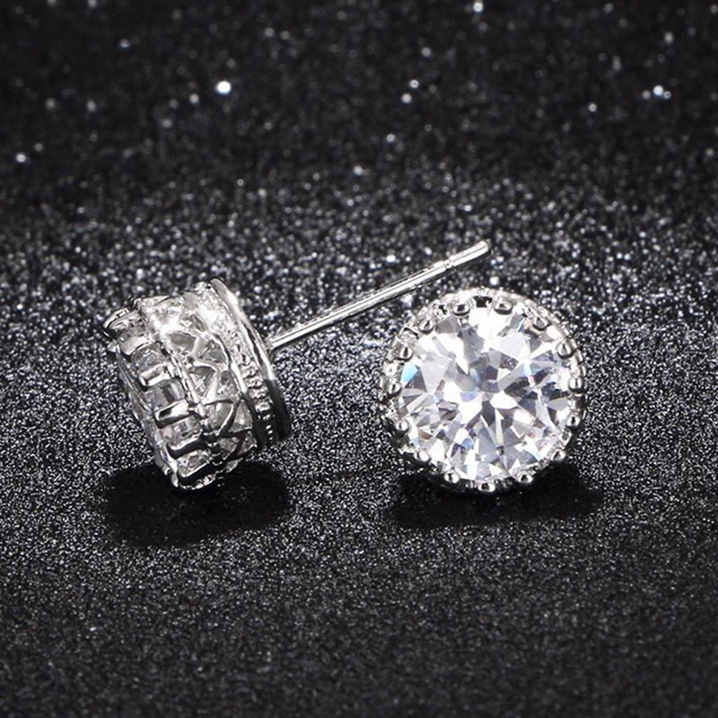 Female Luxury Round Cubic Zirconia Earrings Crystal CZ Shiny Women Accessories High Quality Silver Color Trendy Jewelry