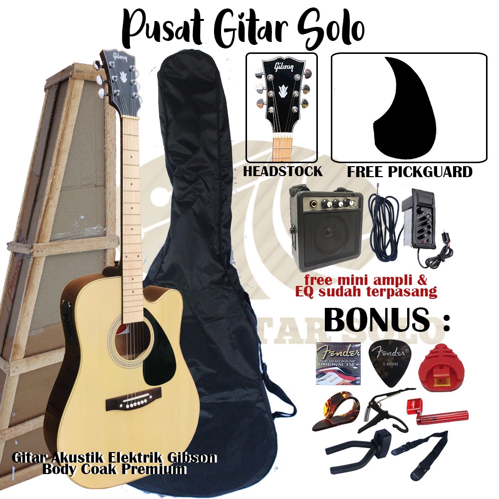 Gitar Akustik Elektrik Merk Mymusic Model Gibson Tanam Besi Paket Hemat