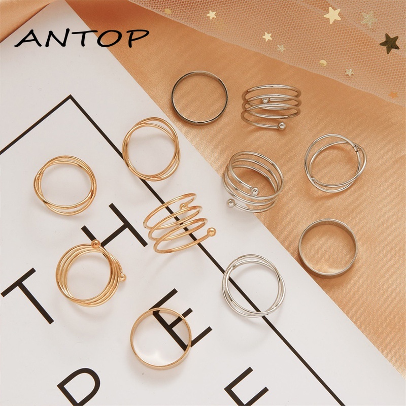 6Pcs Cincin Retro Bahan Stainless Steel Untuk Hadiah Aksesoris Fashion ANTOP