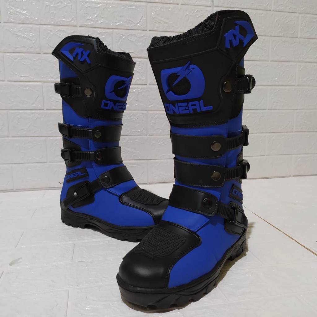 sepatu trail cross adventure logo 3D kualitas premium bots safety touring roadrace drag terlaris biru hitam