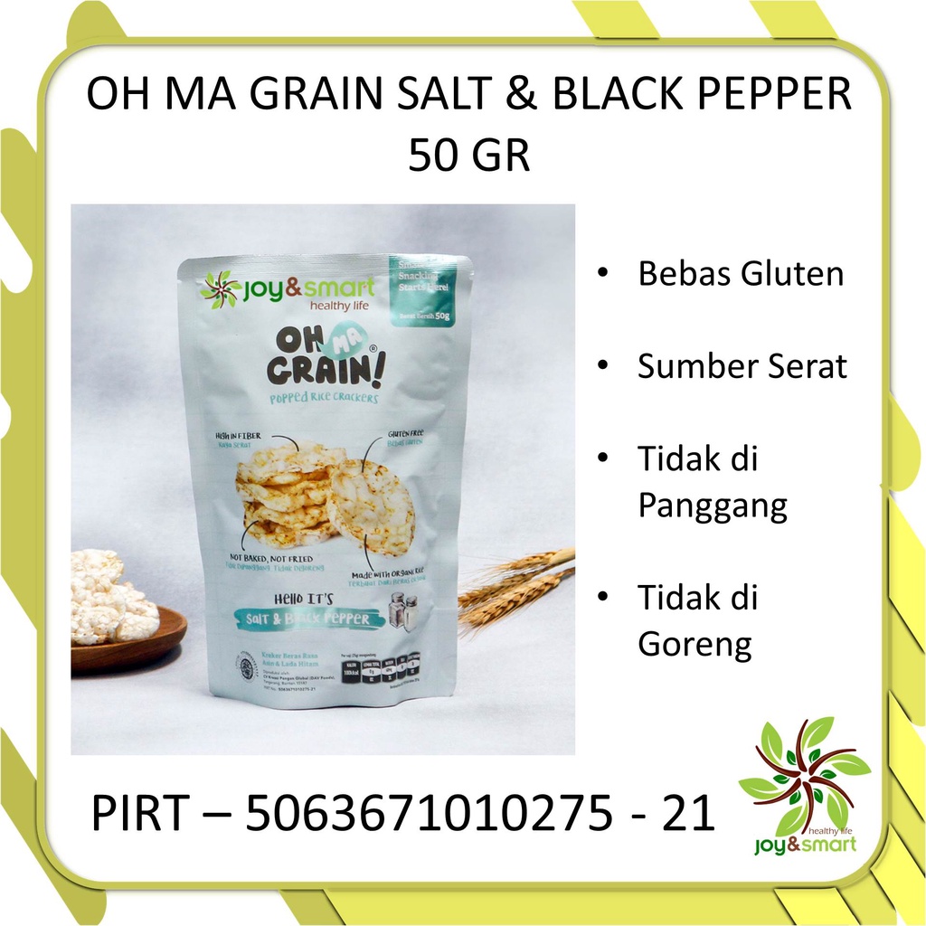 

Joy Smart Healthy Life Oh Ma Grain Popped Rice Cakes Salt Black Pepper Kreker Beras Asin Lada Hitam 50gr