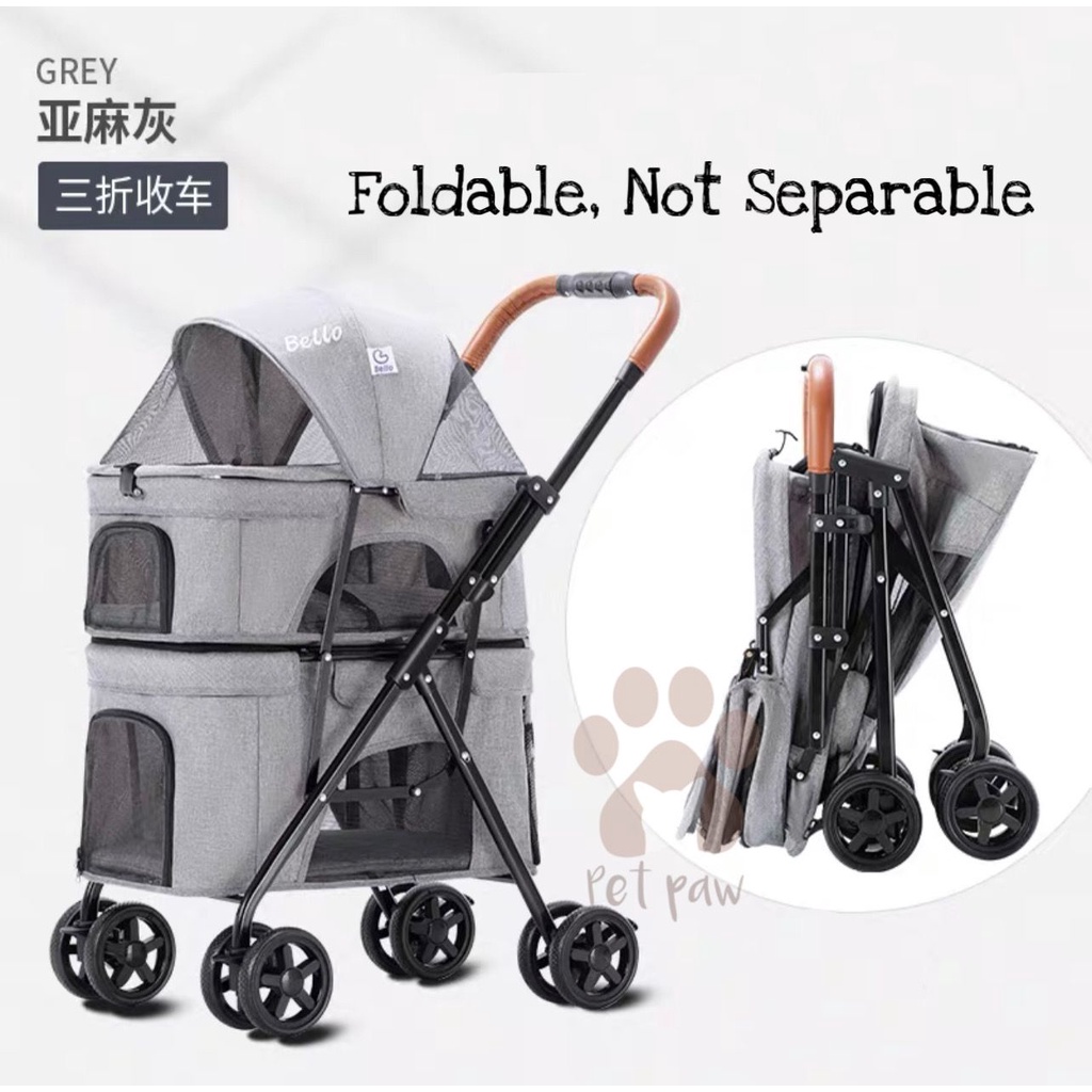 Stroller Kereta Dorong 2 Tingkat Anjing Kucing Kandang Lipat Foldable Detacable Dog Cat Pet Double D