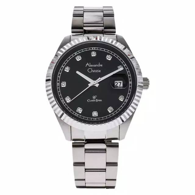 Jam Tangan Alexandre Christie AC 5003 MD Rantai Silver Plat Hitam Pria / Cowok Original