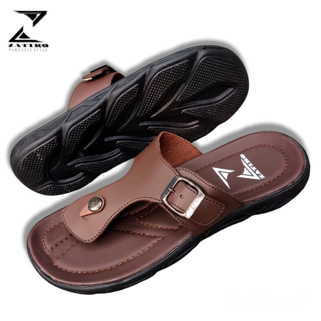 Promo Heboh Sandal Jepit kulit pria lelaki dewasa model flip flop Coklat Brown casual bapak2 antilicin empuk Sendal Pria ringan sol karet terbaru keren murah