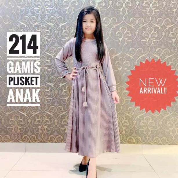 V214 GAMIS  PLISKET  PANJANG BERMUTIARA ANAK  PEREMPUAN 