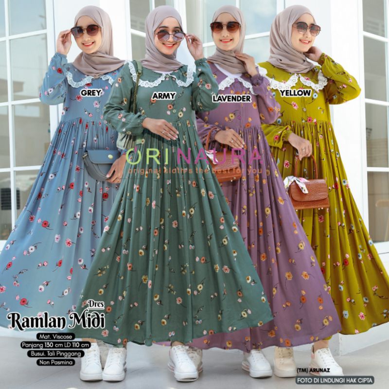 Gamis Wanita Ramlan Midi Dres By Ori Naura baju gamis midi dress terbaru