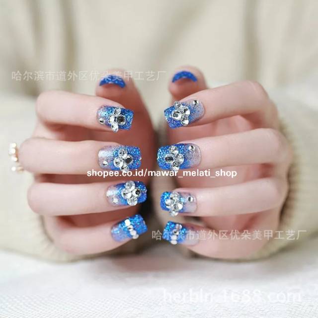 (BO) kuku palsu biru fake nail