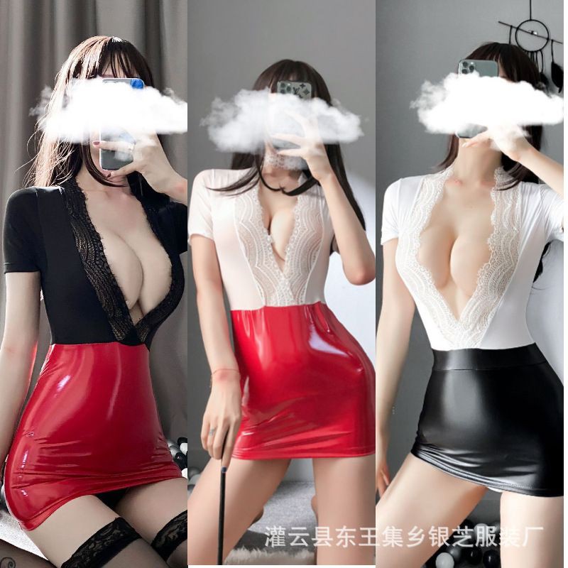 Dress Mini Latex Secretary Teacher OL Cosplay Costume Lingerie Dual Colors