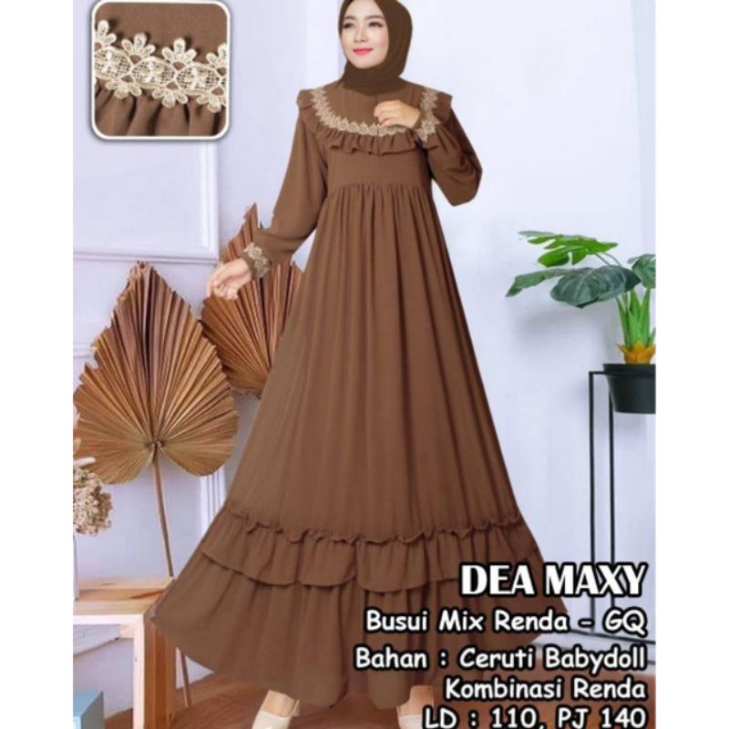 AS Dea Dress Maxy / gamis lebaran / gamis ceruty babydoll kombinasi renda / gamis ld110 xl-xxl / fas