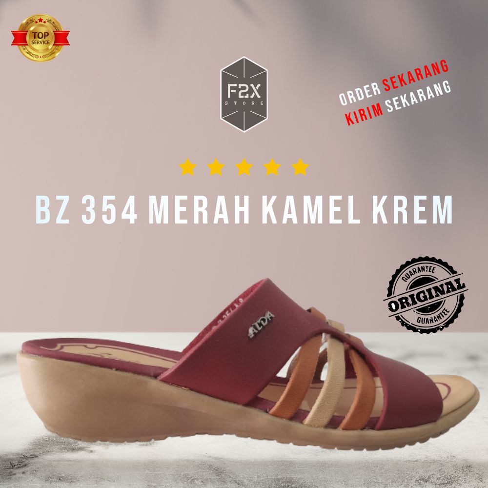 SANDAL WANITA / SENDAL WANITA SLOP FLAT TRENDY MURAH RINDI BZ 354 MERAH KAMEL KREM ORIGINAL