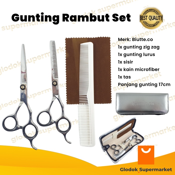 Jual Gunting Rambut 1 Set Sasak Lurus Zig Zag Stainless Steel Sisir Grooming Trimming 