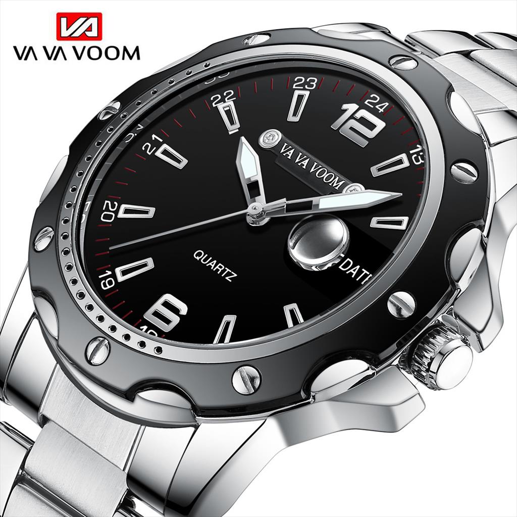 VAVAVOOM 2411 Jam Tangan Pria  Analog Date Tali Stainless Steel anti air 5 atm