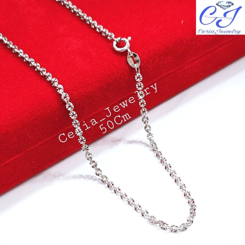 Kalung Perak Pria/Wanita Silver 925 Lapis Emas Putih Model Rantai Nori Ukir 45 - 50 Cm - Perhiasan Perak