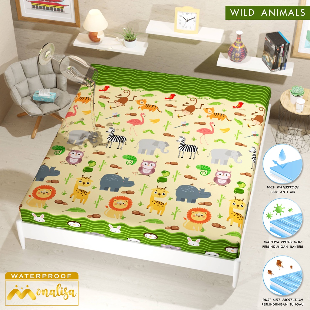 RC Sprei Waterproof Monalisa King T.20 Uk. 180x200 cm Tanpa sarban+sargul-WILD ANIMAL 180
