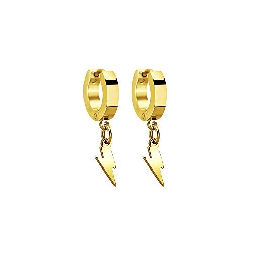 Anting Tusuk Hip Hop Punk Desain Petir Bahan Stainless Steel Warna Silvergoldhitam Untuk Priawanita