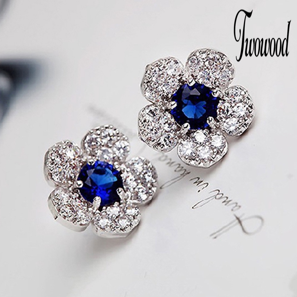 Anting Bentuk Bunga Bahan Alloy Aksen Berlian Imitasi Untuk Wanita