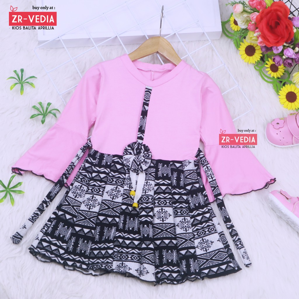 Dress Sissy 1-2 Tahun / Dress Anak Lengan Panjang 3/4 Baju Perempuan Dres Blouse Terompet Cutbray