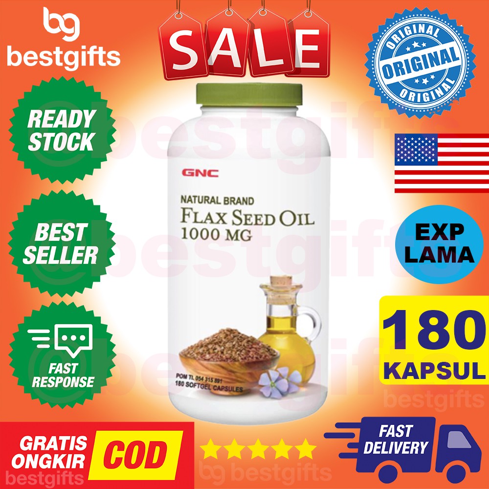 GNC NATURAL BRAND FLAX SEED OIL 1000 MG MENURUNKAN KOLESTEROL PERADANGAN SENDI PENCERNAAN 180 KAPSUL